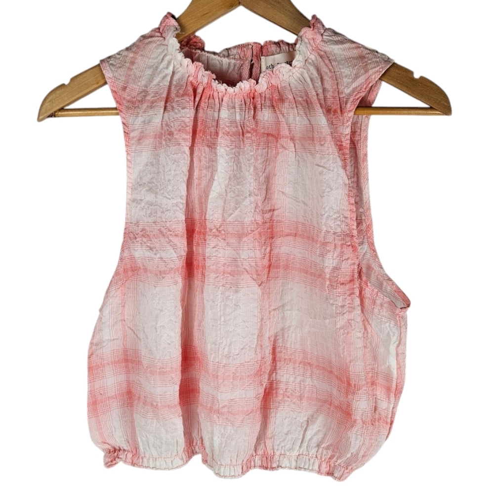 Sleeveless Pink Plaid Peasant Top